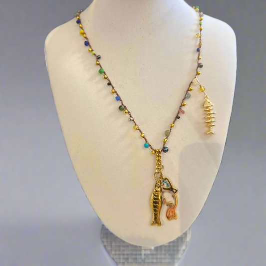 MULTICOLORED BEAD HAND CROCHET CHAIN