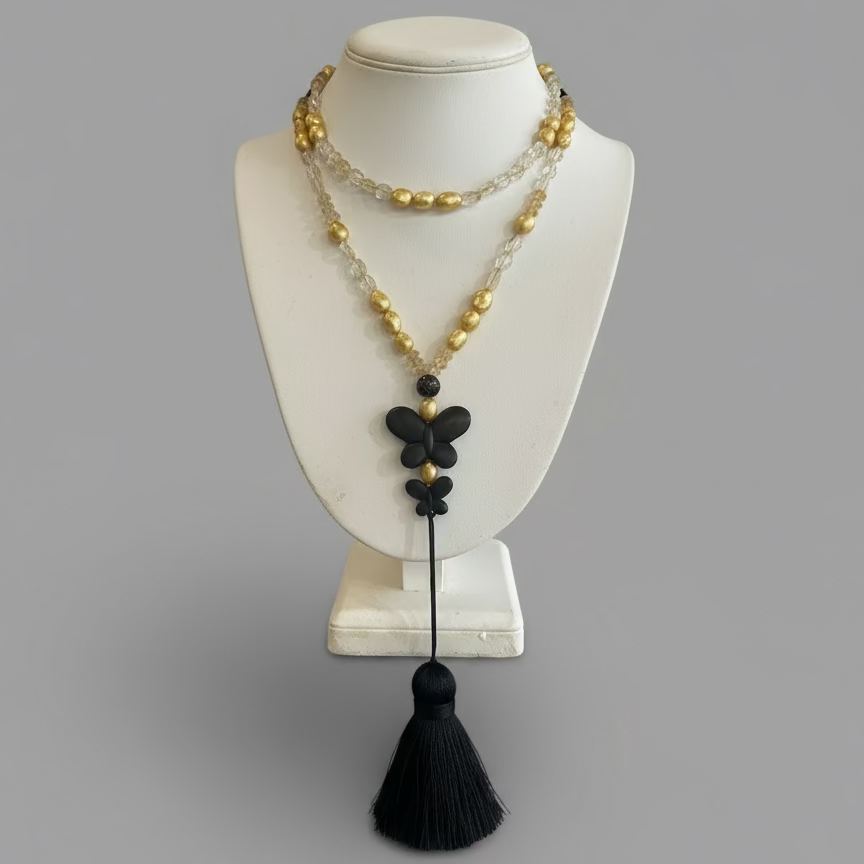 GOLD PEARL BUTTERFLY CITRINE NECKLACE