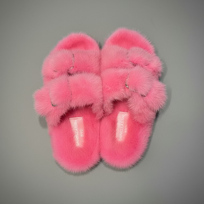 NEON DOUBLE STRAP MINK SLIDES