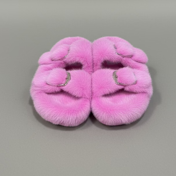 NEON DOUBLE STRAP MINK SLIDES