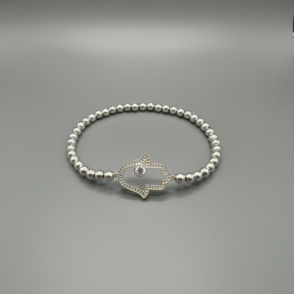 PAVE FLOWER AND BEAD BRACELET