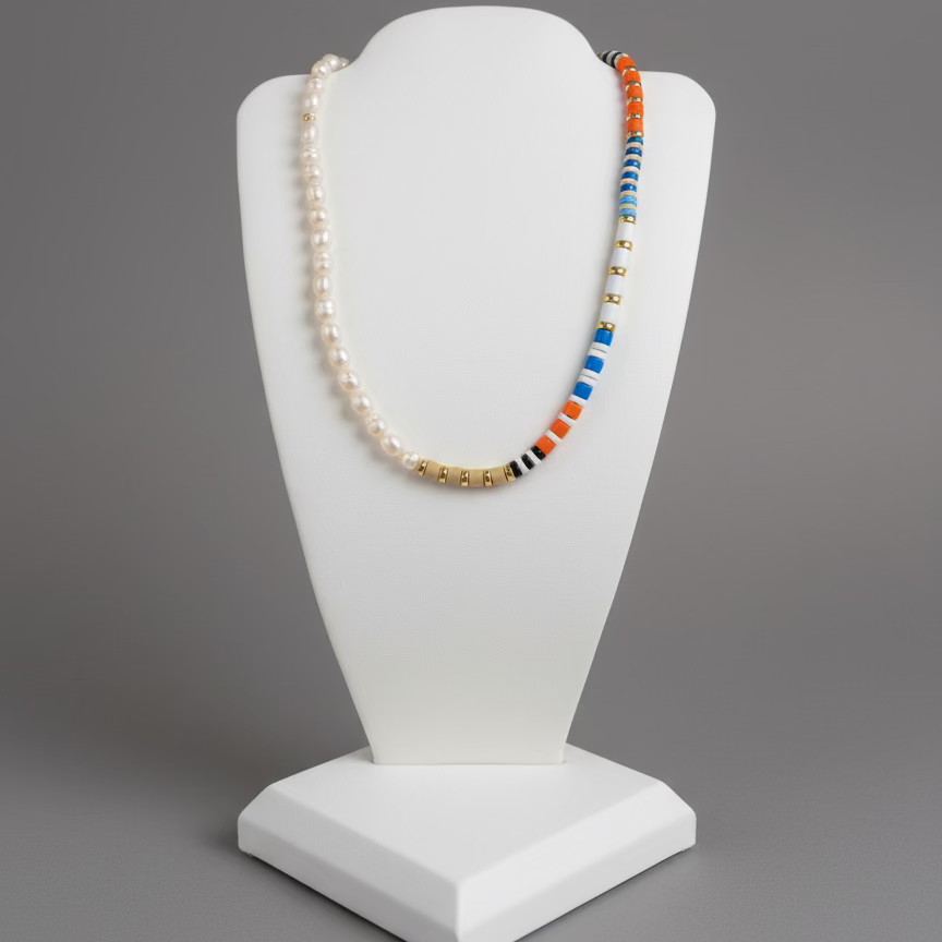 MULTI COLORED BEAD PEARL NECKLACE