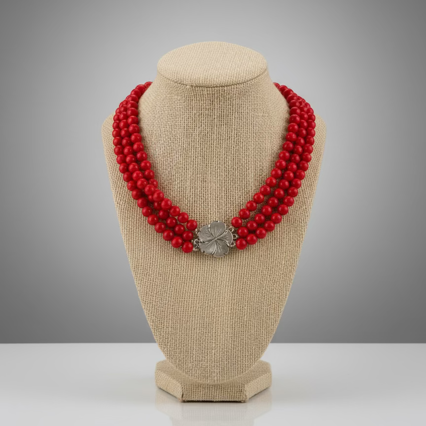 CORAL 3 STRAND NECKLACE