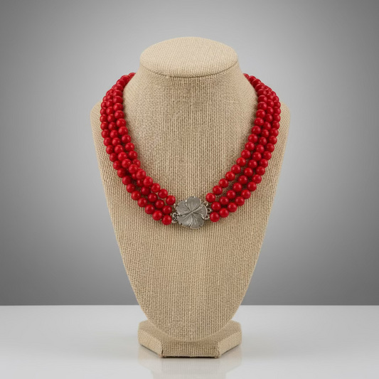 CORAL 3 STRAND NECKLACE