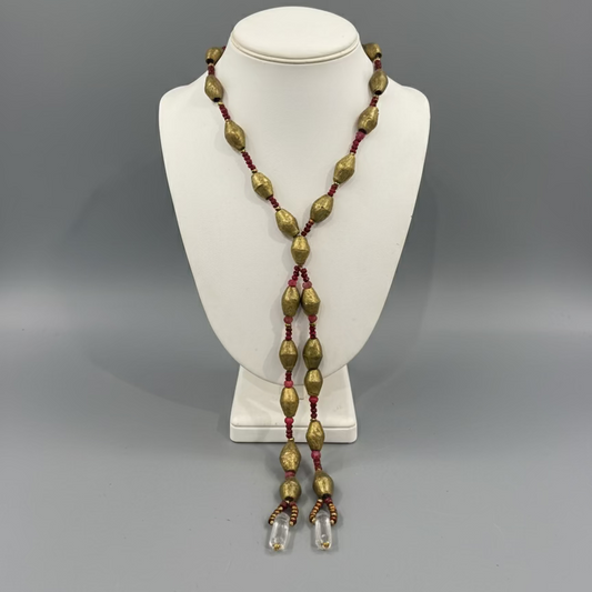 LARIAT STYLE BICONE GOLD TONE NECKLACE