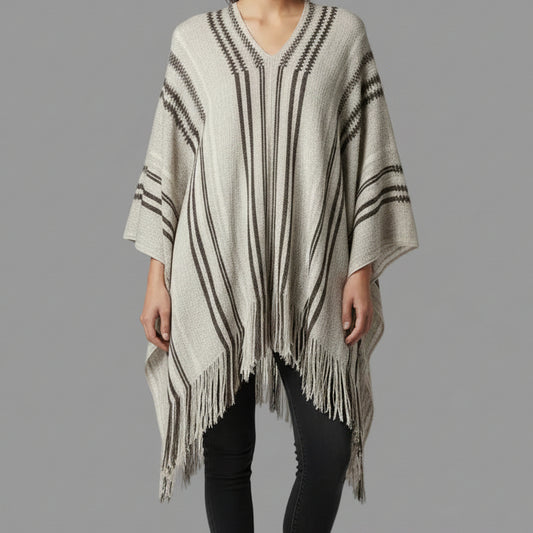 KNIT BLK & WHT PONCHO