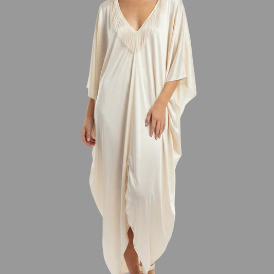 CREAM LAGUNA KAFTAN W/FRINGE