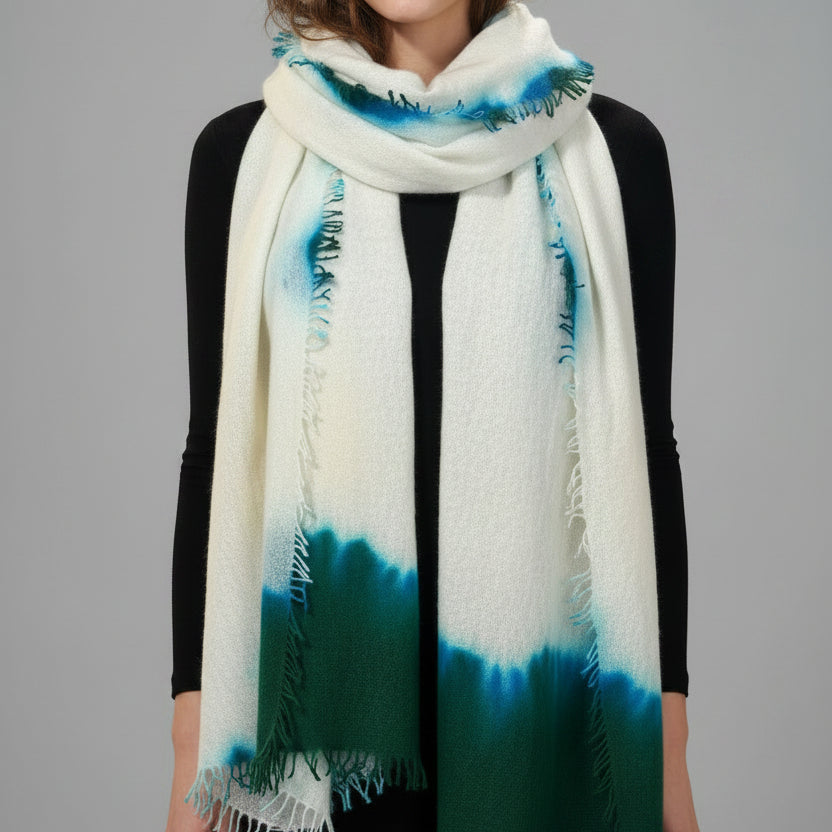 GREEN & BLUE TIE - DYE CASHMERE SCARF