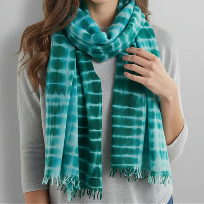 GREEN & BLUE TIE - DYE CASHMERE SCARF