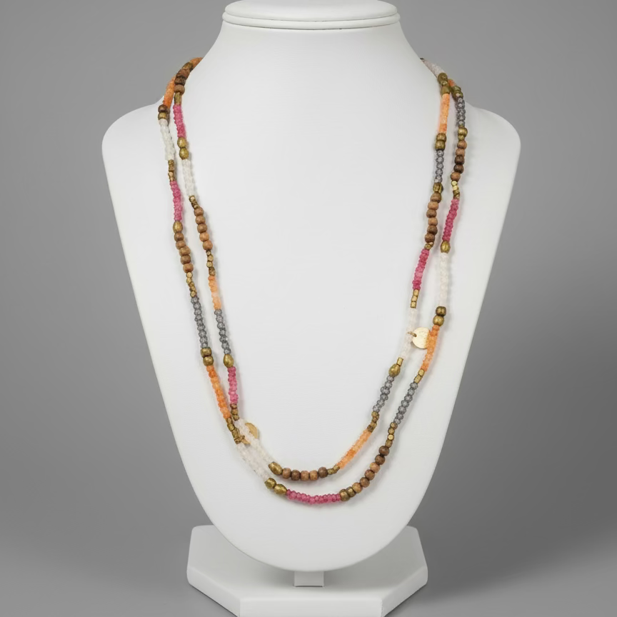 MULTI GEM OYNX ROSE QUARTZ NECKLACE