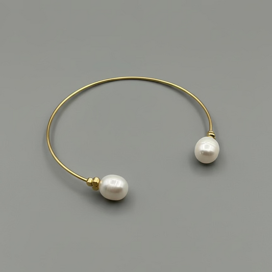 CZ OPEN PEARL GOLD BANGLE