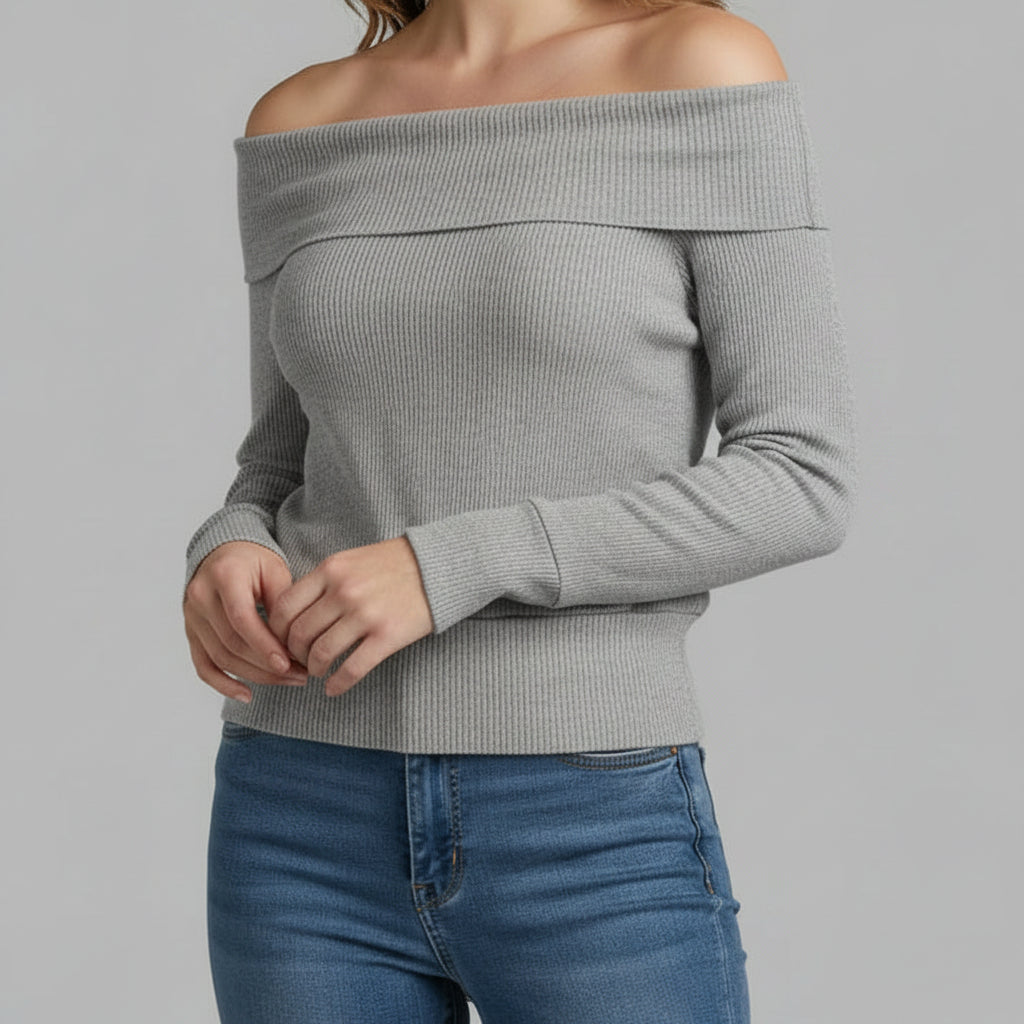 HEATHER GRAY OFF SHOULDER SWEATER