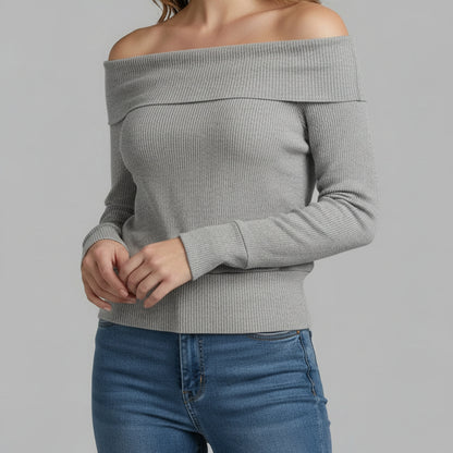 HEATHER GRAY OFF SHOULDER SWEATER