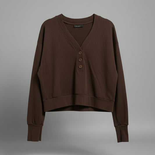 HANES CROP HENLEY PULLOVER