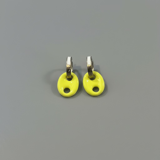 SMALL WHITE NEON YELLOW HOOP