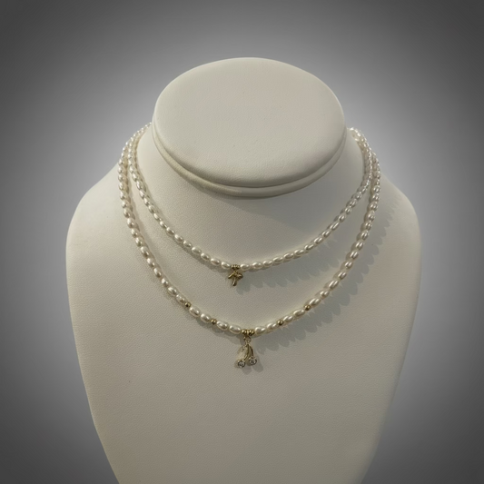 PEARL NECKLACE W/ CHERRY/MUSHRO