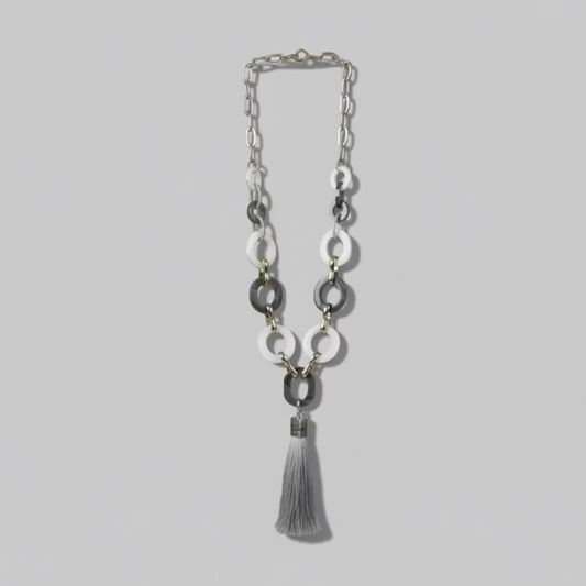 GRAY HORN WITH TASSEL NECKLACE