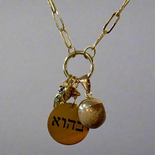 3 CHARM NECKL W BROWN AGATE STONE