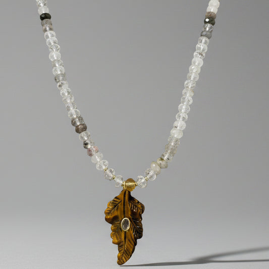 TIGER EYE LEAF WITH QUARTZ