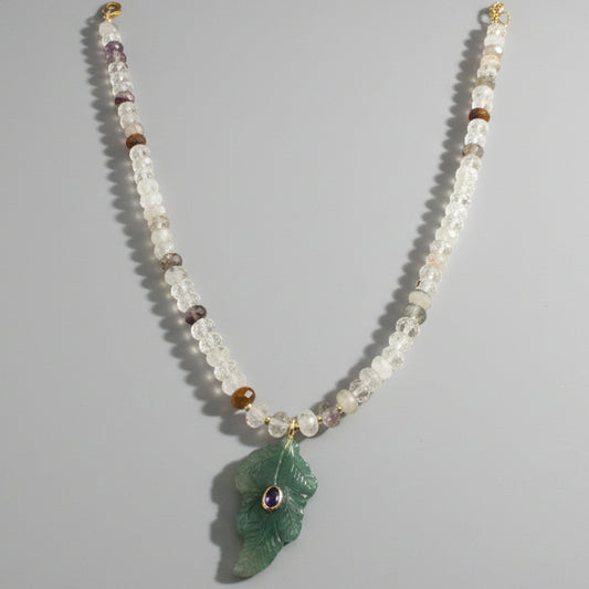 JADE STONE LEAF WITH AMETHYST NECKLACE