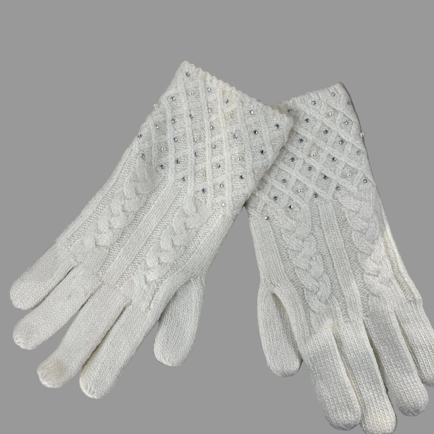 Cable Knit Sparkles Gloves W Crystals