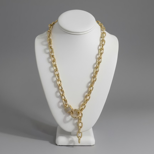 GOLD LINK LARIAT WITH CZ CLASPS
