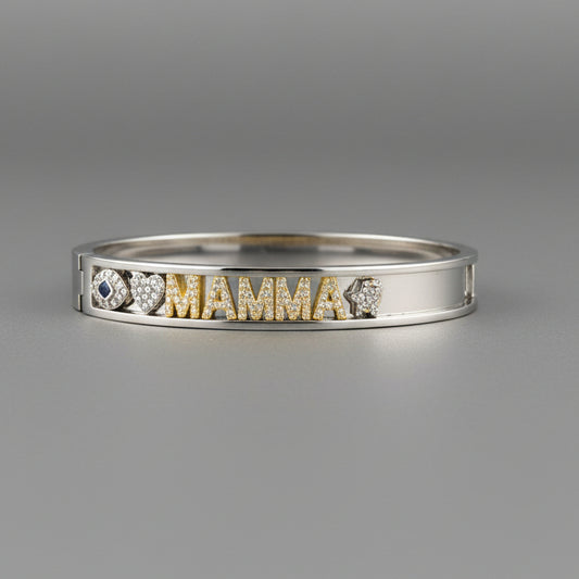SILVER FLOATING MOM CHARM BANGL