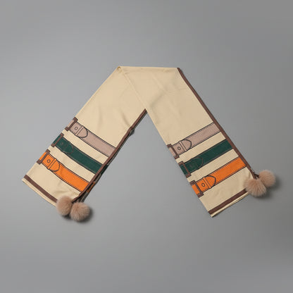 WOVEN WIDE WITH BELT DESIGN BROWN SCARF