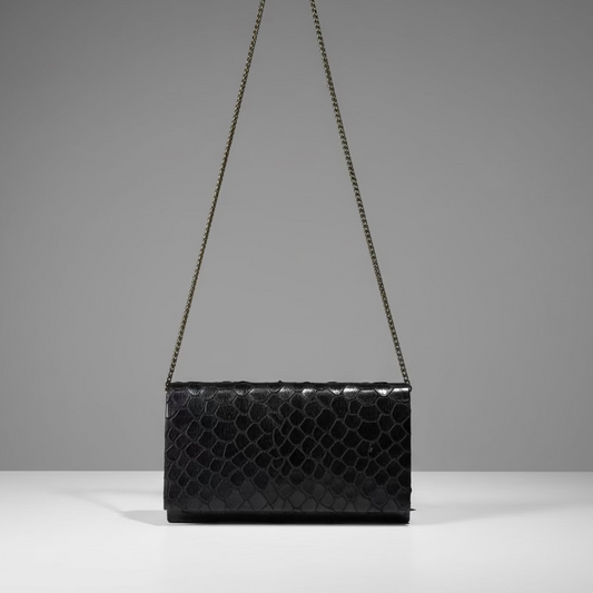 FAUX PYTHON BLACK CLUTCH