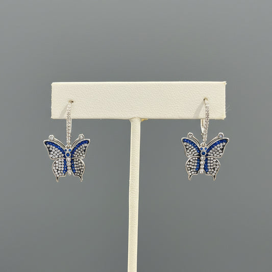 STERLING SLIVER & SAPPHIRE CZ  BUTTERFLY EARRING