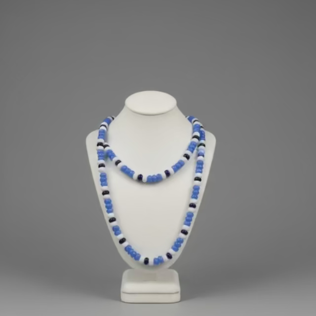 BLUE GLASS BEADED NECKLACE