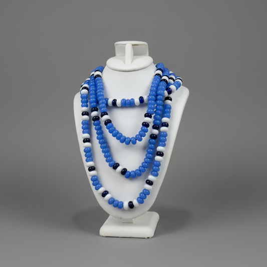 BLUE GLASS BEADED NECKLACE