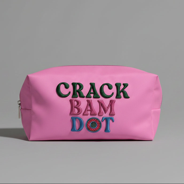 CRACK, BAM, DOT MAHJONG TILES PINK ZIP POUCH
