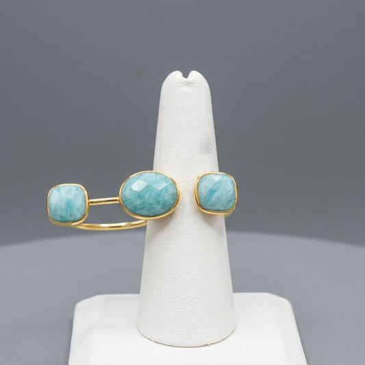 GOLD PLATED AMAZONITE TRIO RING