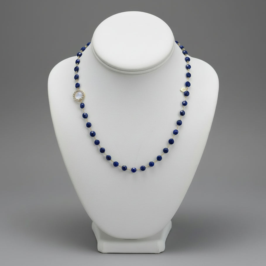 LAPIS LAZULI CIRCLE ACCENT STERLING SILVER  NECKLACE