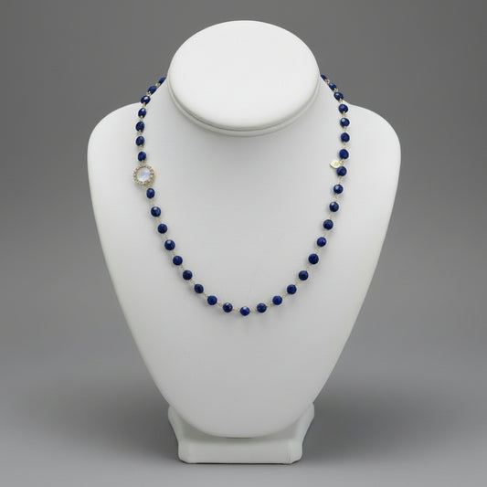 LAPIS LAZULI CIRCLE ACCENT STERLING SILVER  NECKLACE