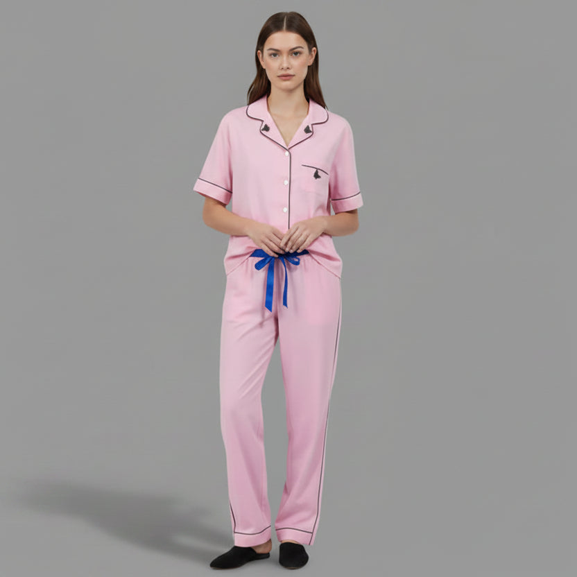 PINK PAJAMA WITH BLUE BUTTERFLY SET