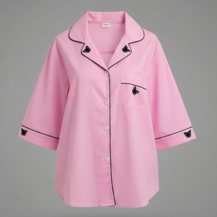 PINK PAJAMA WITH BLUE BUTTERFLY SET