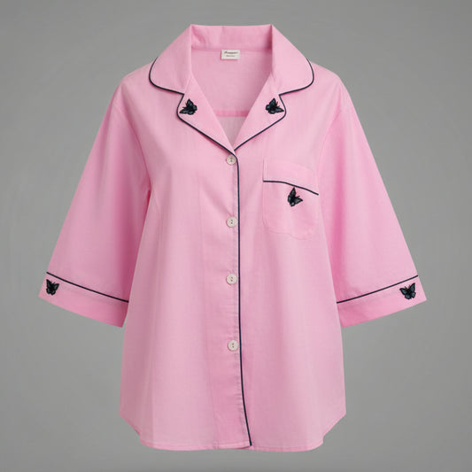 PINK PAJAMA WITH BLUE BUTTERFLY SET
