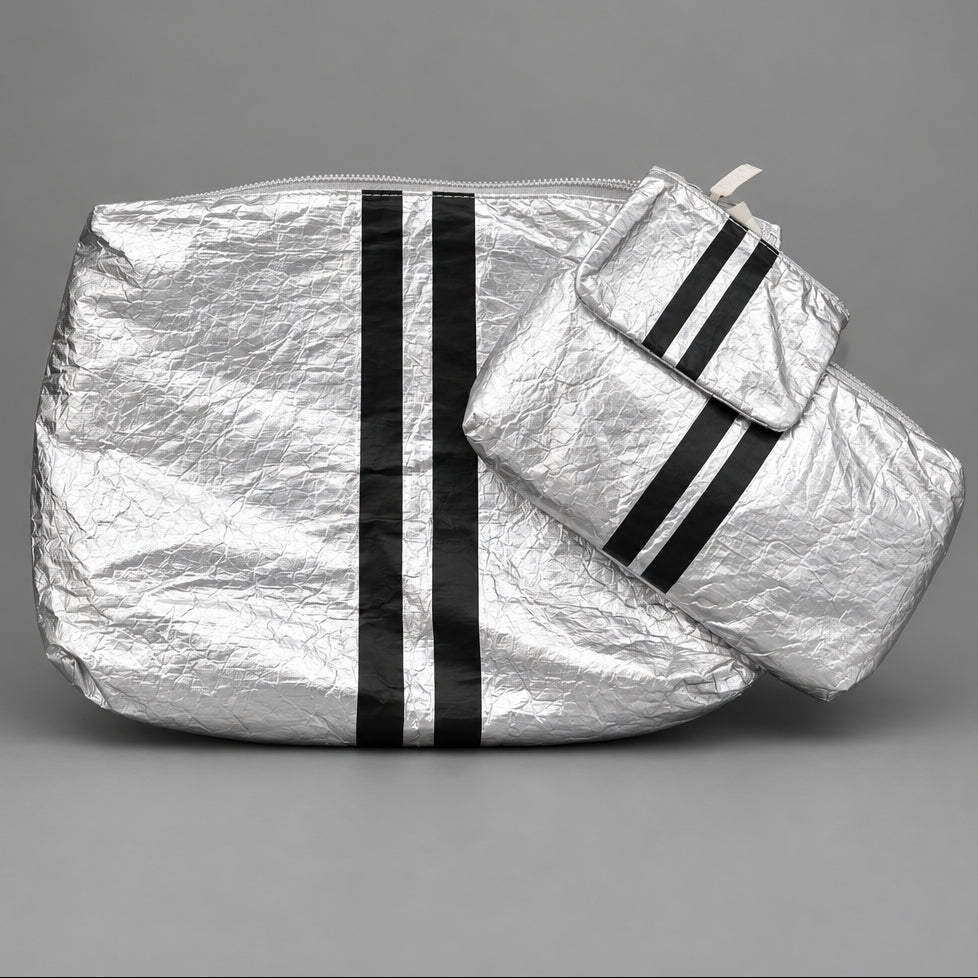 SET OF 3 METALLIC SILVER COSMETIC BAG