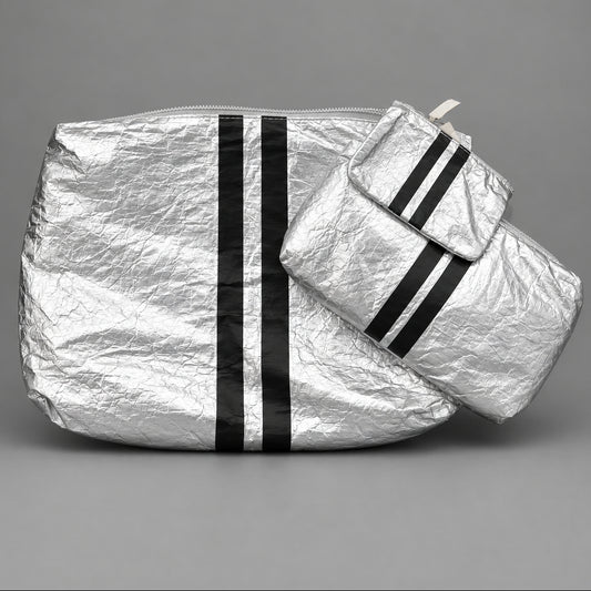 SET OF 3 METALLIC SILVER COSMETIC BAG