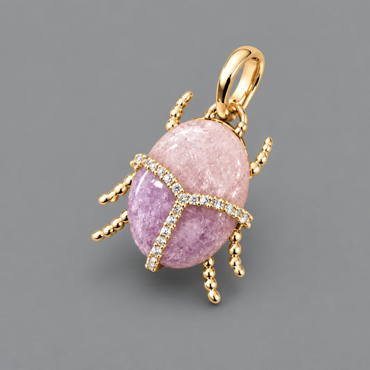 KUNZITE STONE BEETLE 14CT GOLD PENDANT