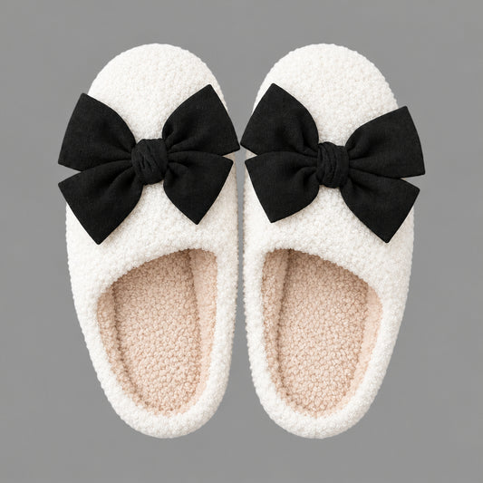BETTY BOW BLACK FUZZY SLIPPERS