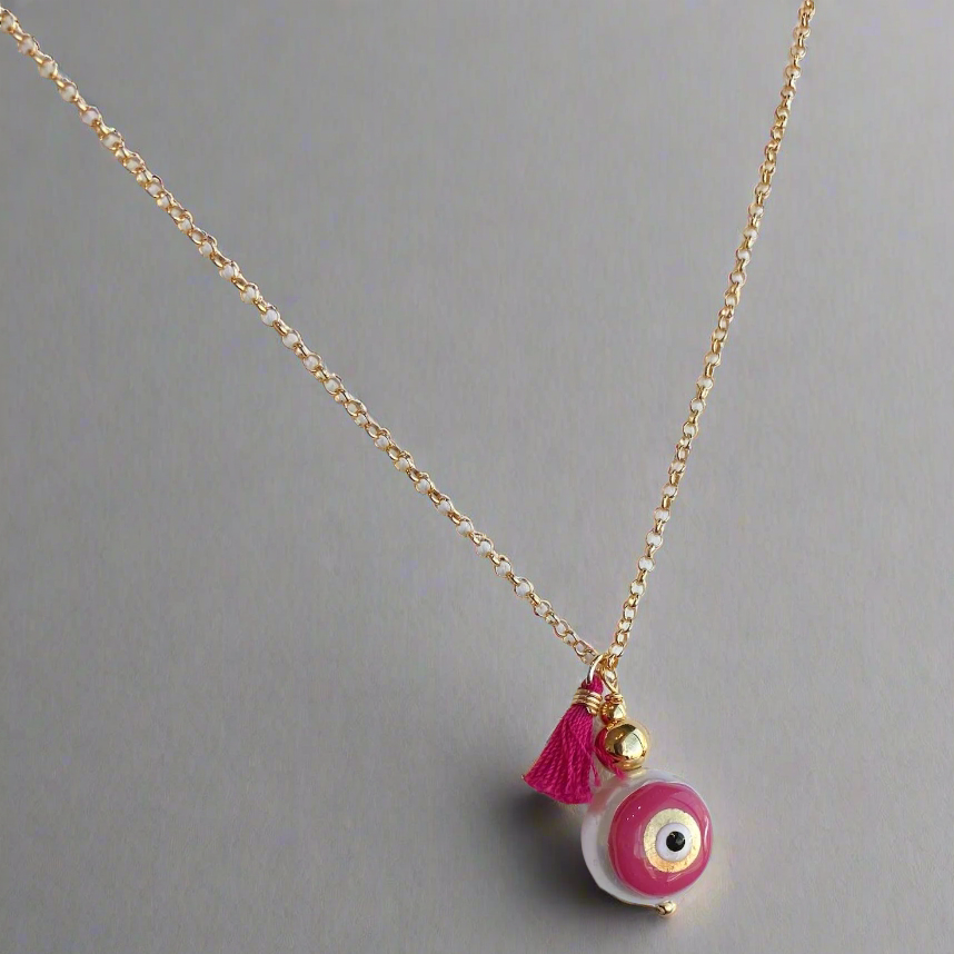 ENAMEL VERMEIL EVIL EYE PEARL NECKLACE