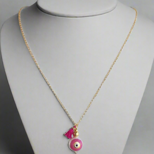 ENAMEL VERMEIL EVIL EYE PEARL NECKLACE