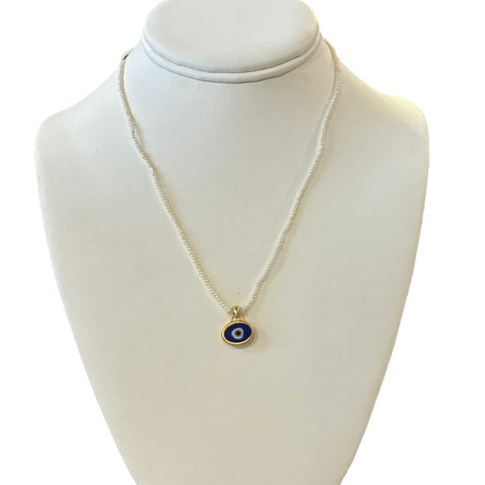 MOTHER OF PEARL EVIL EYE NECKLACE