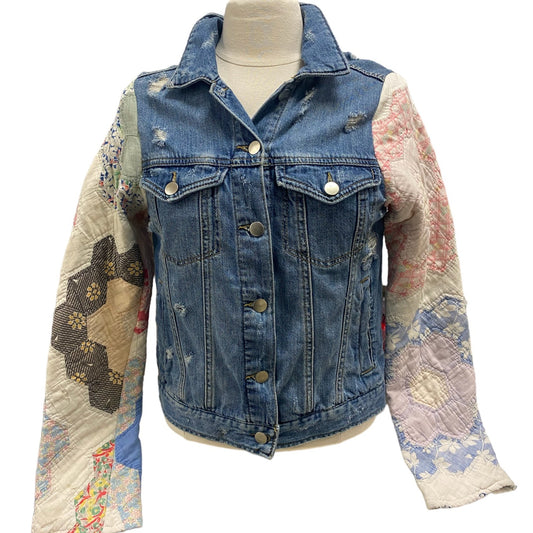 BLUE DENIM JACKET WITH QUILTED SLEEVES