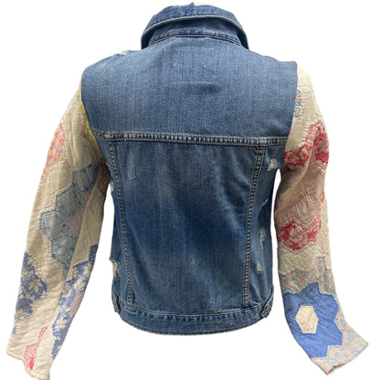 BLUE DENIM JACKET WITH QUILTED SLEEVES