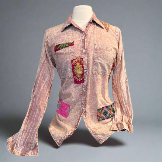 DUSTY ROSE BLOUSE W PATCHES