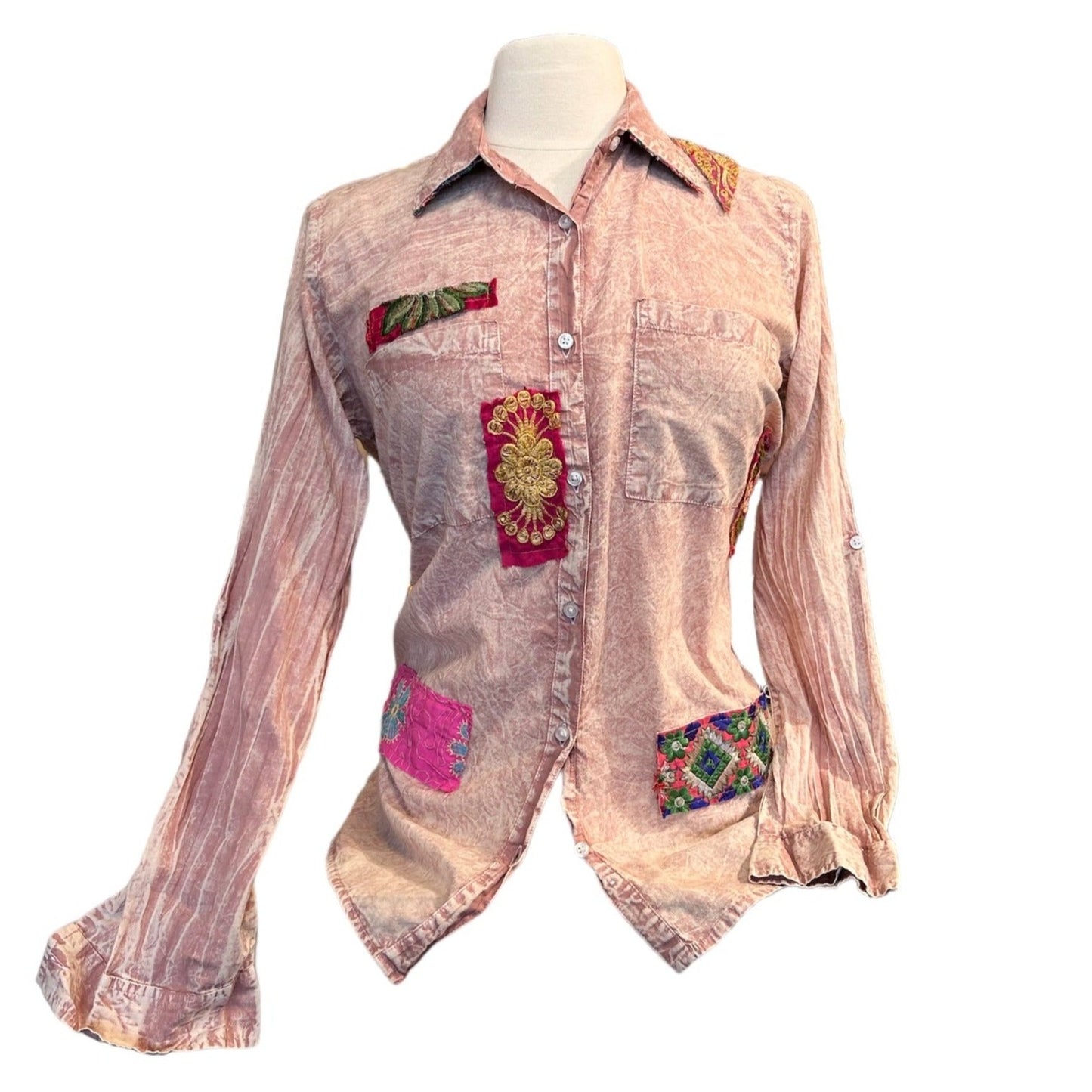 DUSTY ROSE BLOUSE W PATCHES